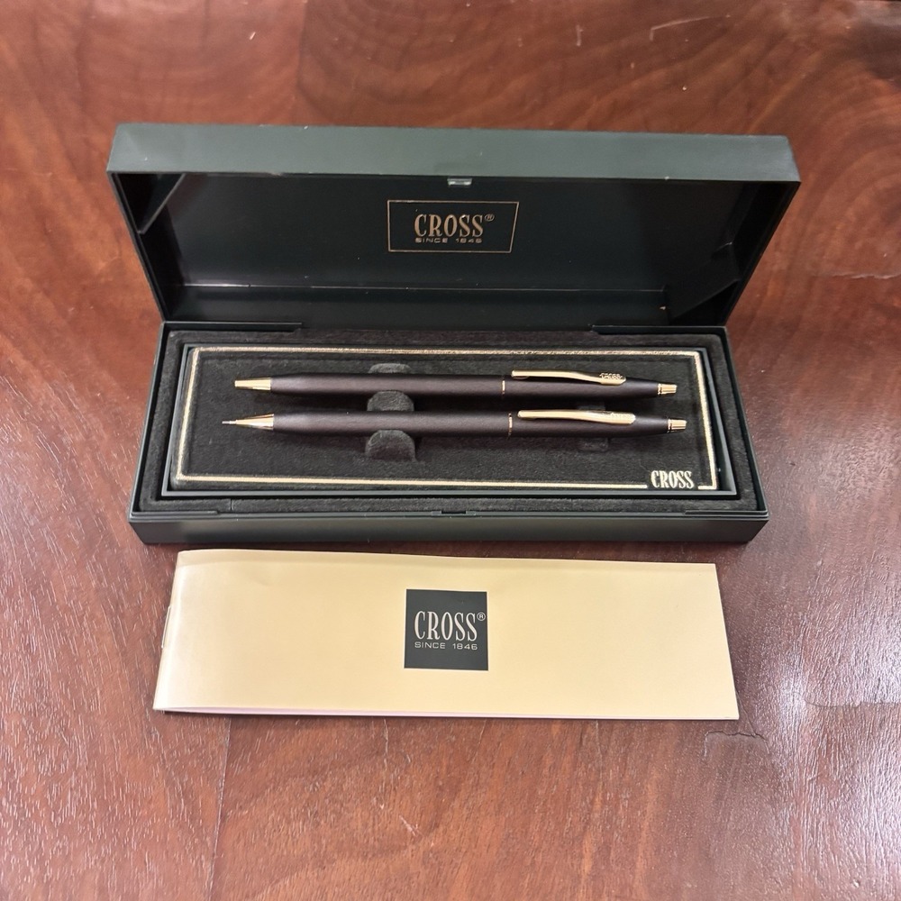 Cross Classic Century Pen & Pencil Set 250105 CLB Matte Black Gold Tone w/ Case